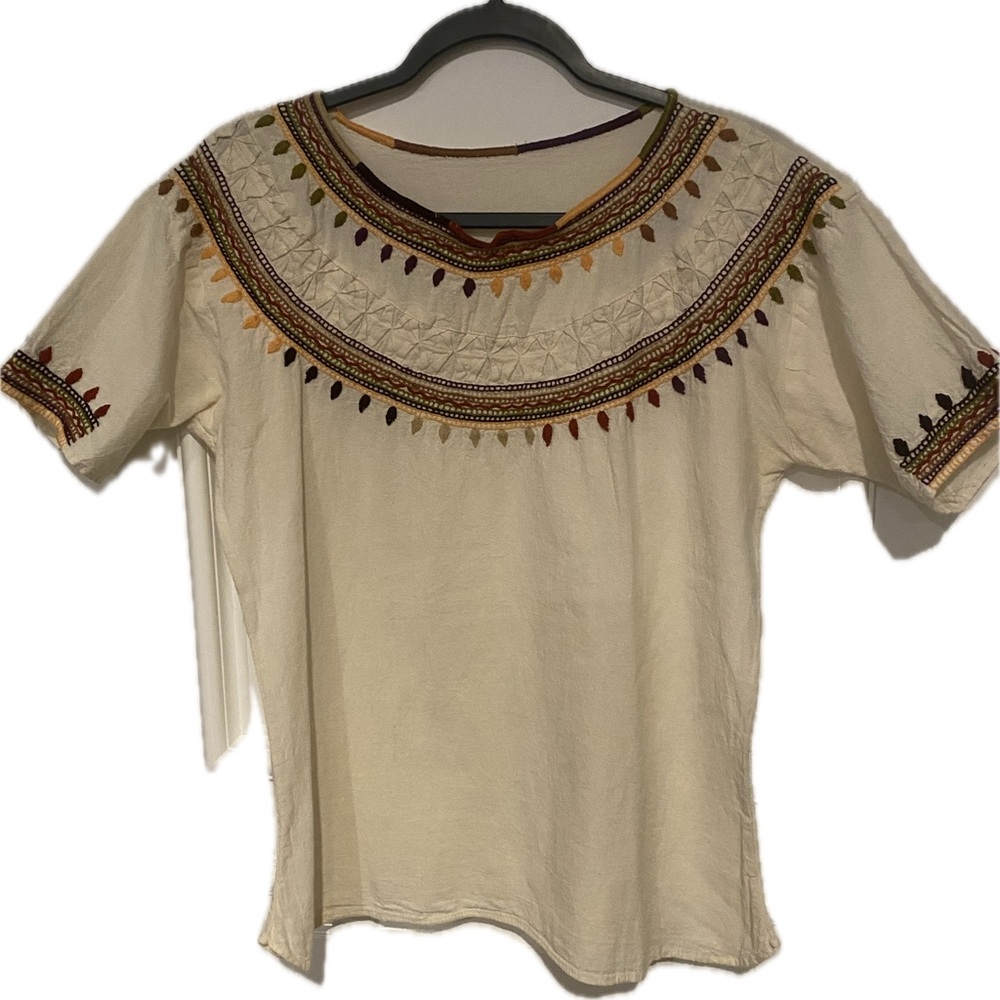 Embroidered Off-White Boho Top
